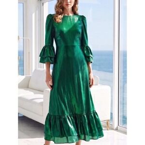 NWT TUCKERNUCK Pomander Place Lillith midi dress lurex emerald green ($188) XL